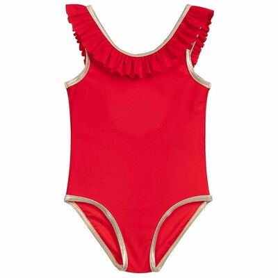 Girls Red & Gold Swimsuit