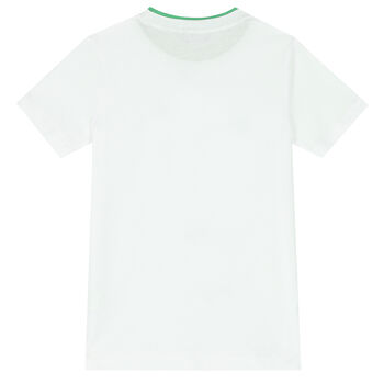 Boys White & Green Cotton Logo T-Shirt