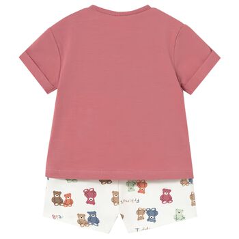 Baby Boys Orange & Ivory Teddy Bear Shorts Set