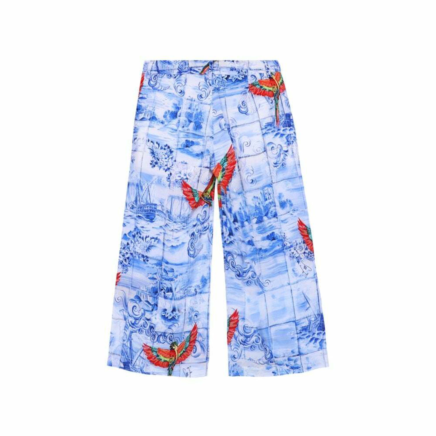 Girls Blue Printed Trousers, 1, hi-res image number null