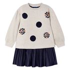 Girls Beige & Navy Blue Dress Set, 1, hi-res