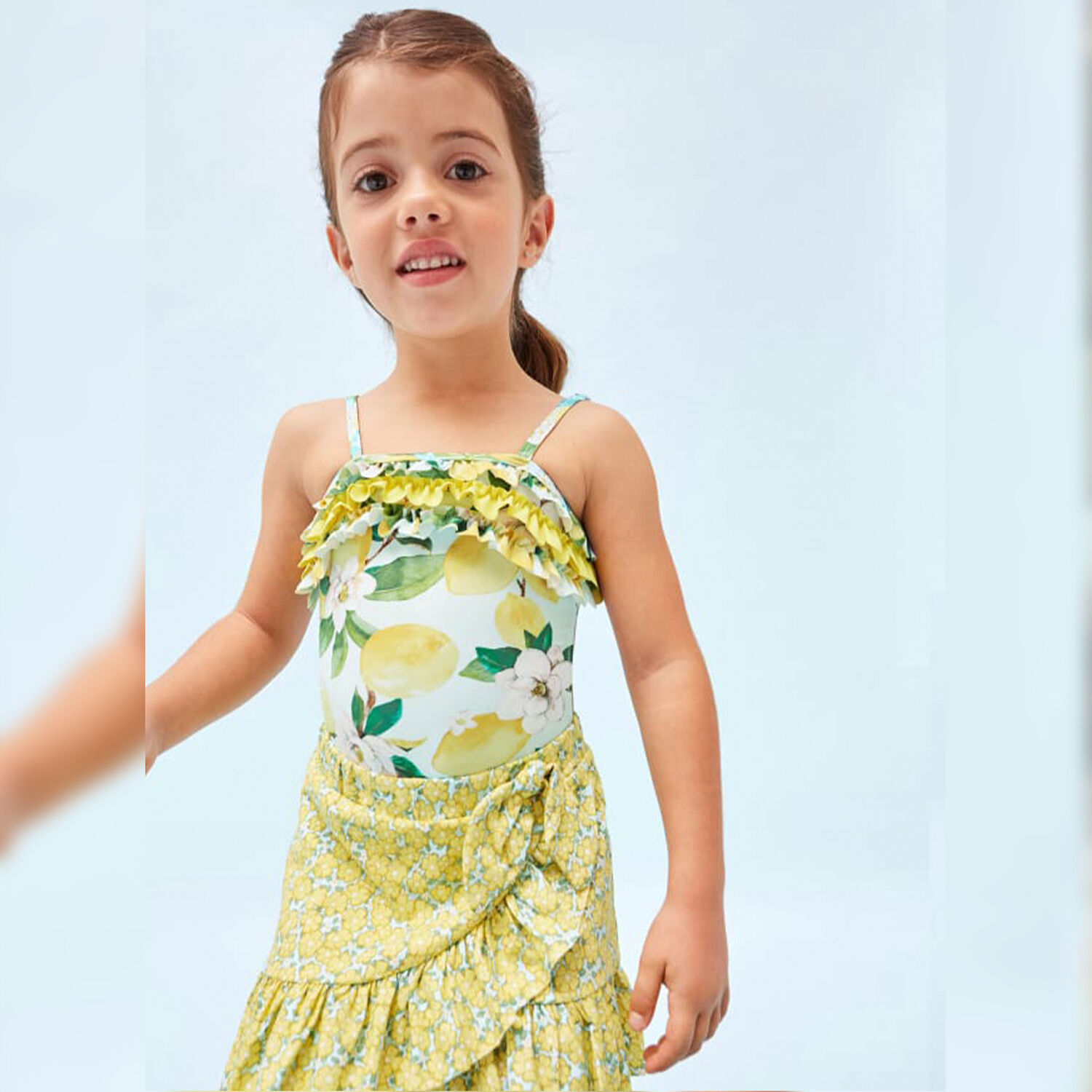 Girls Aqua Lemon Swimsuit, 1, hi-res