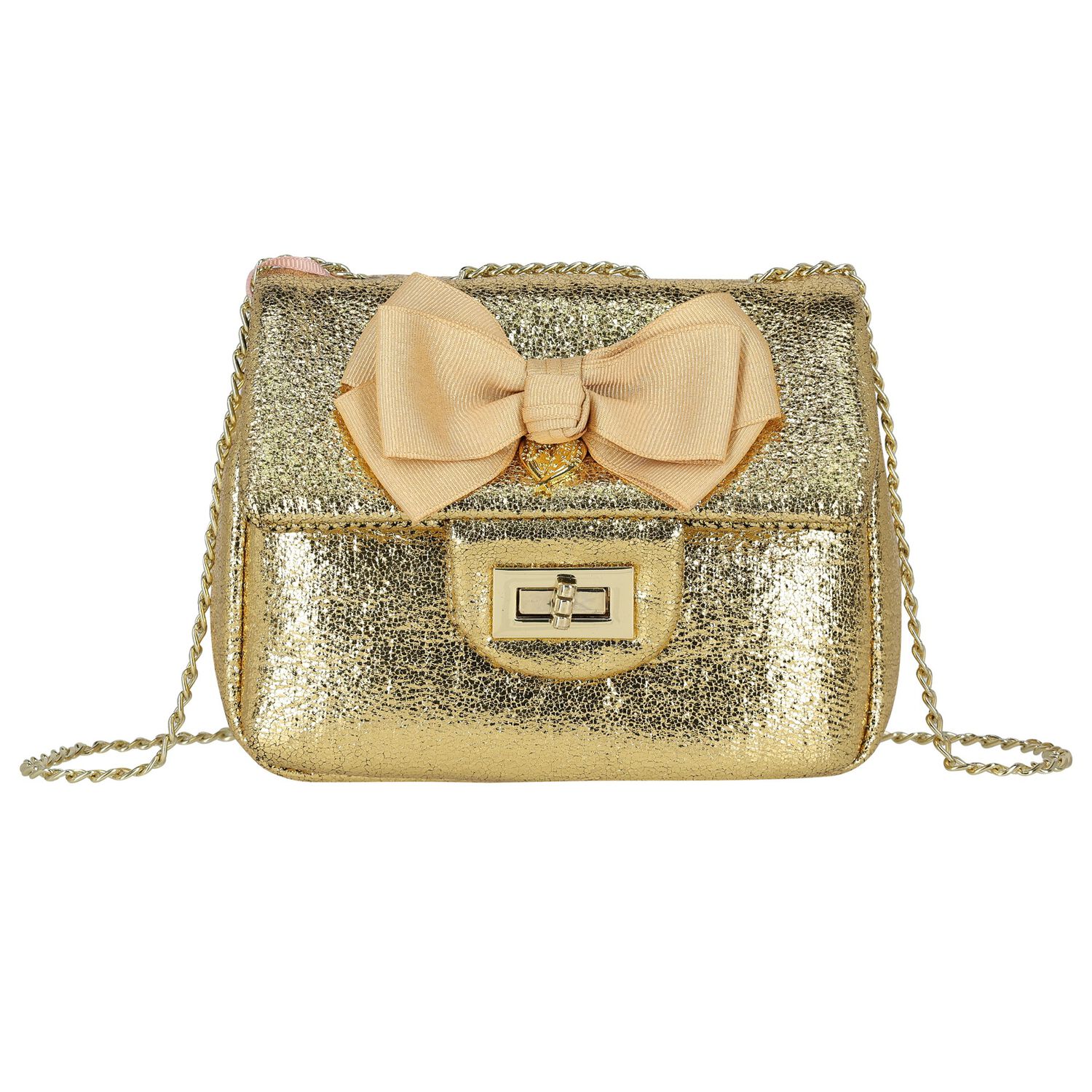 حقيبة يد فيونكة باللون الذهبي للبنات, 2, hi-res image number null