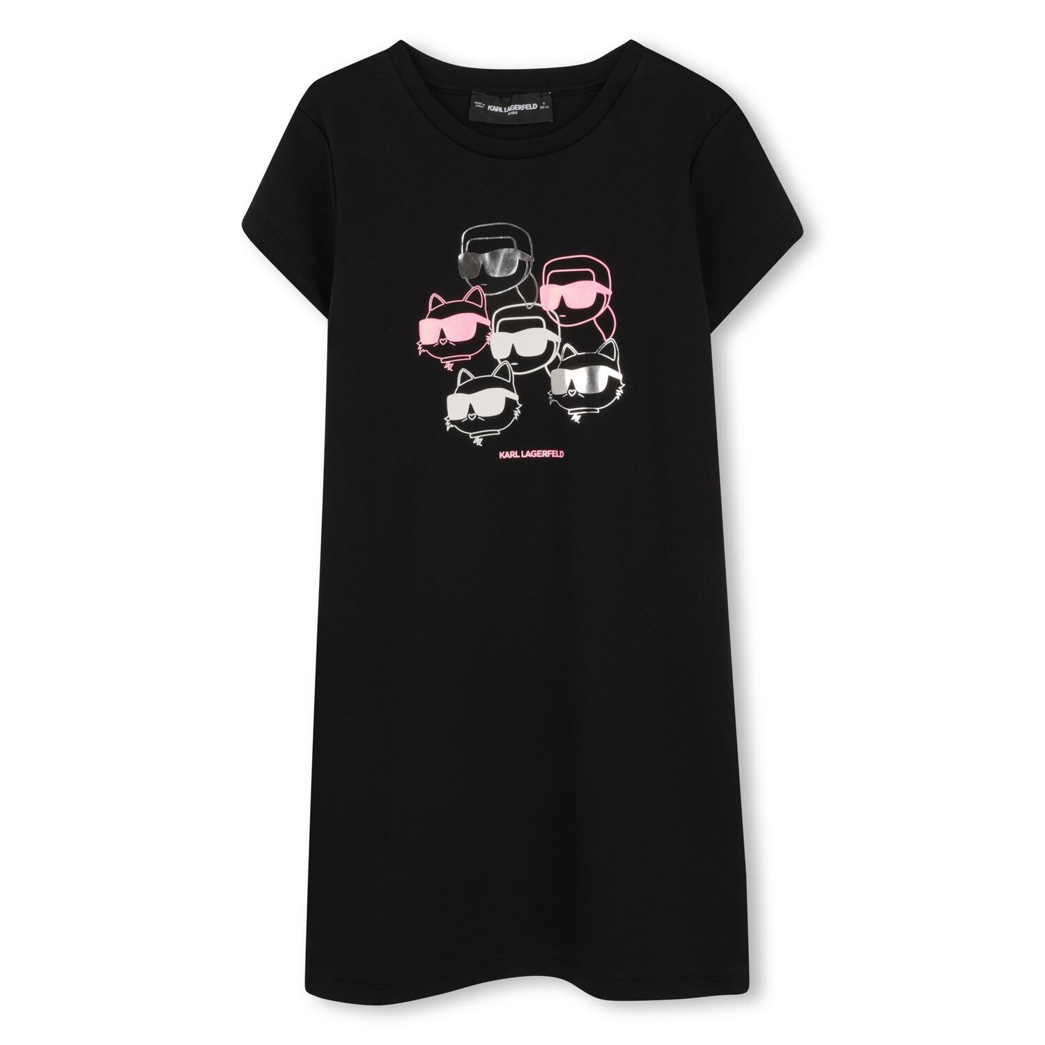 Girls Black Choupette & Karl T-Shirt Dress, 1, hi-res