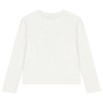 Girls White Embellished Sequin Long Sleeve Top