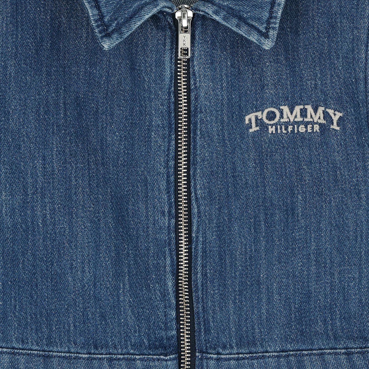 Girls Blue Logo Denim Dress, 1, hi-res