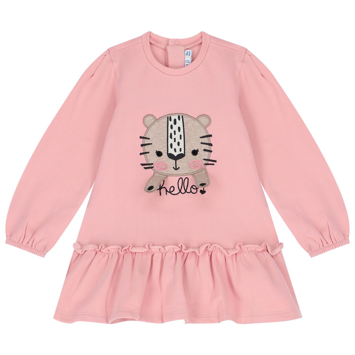 Younger Girls Pink Cat Long Sleeve Dress, 1, hi-res image number null