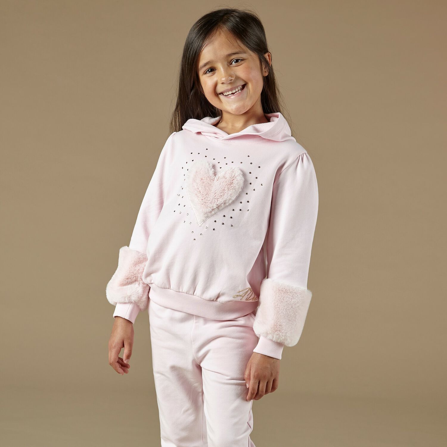 Girls Pink Embellished Heart Tracksuit, 1, hi-res image number null