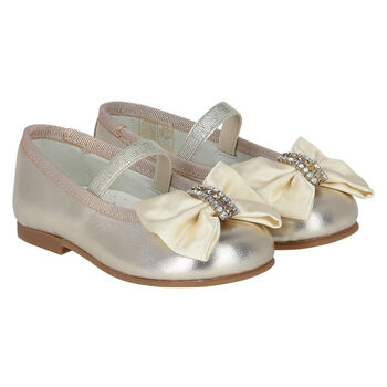 Girls Gold Bow Leather Shoes