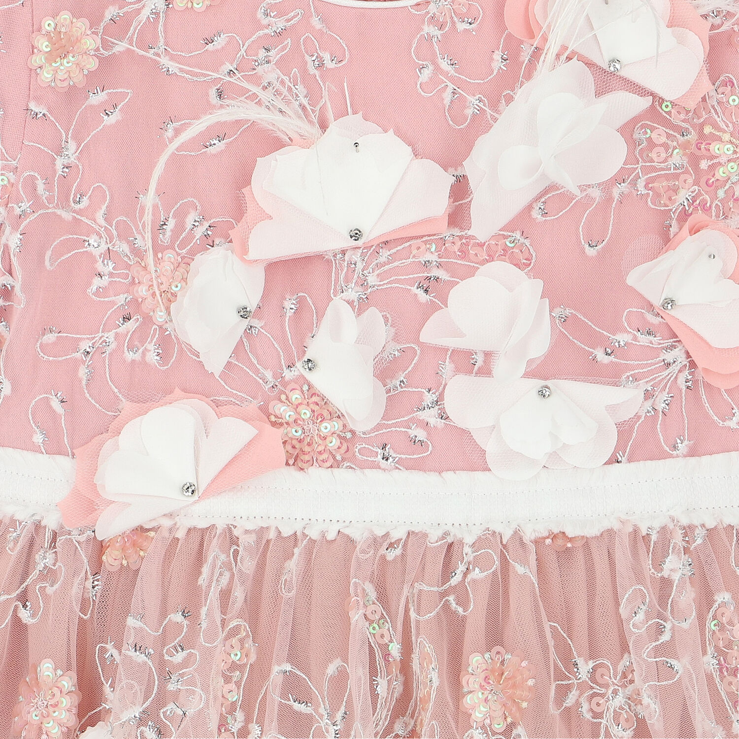 Girls Pink Embroidered Sequin Tulle Dress, 1, hi-res image number null