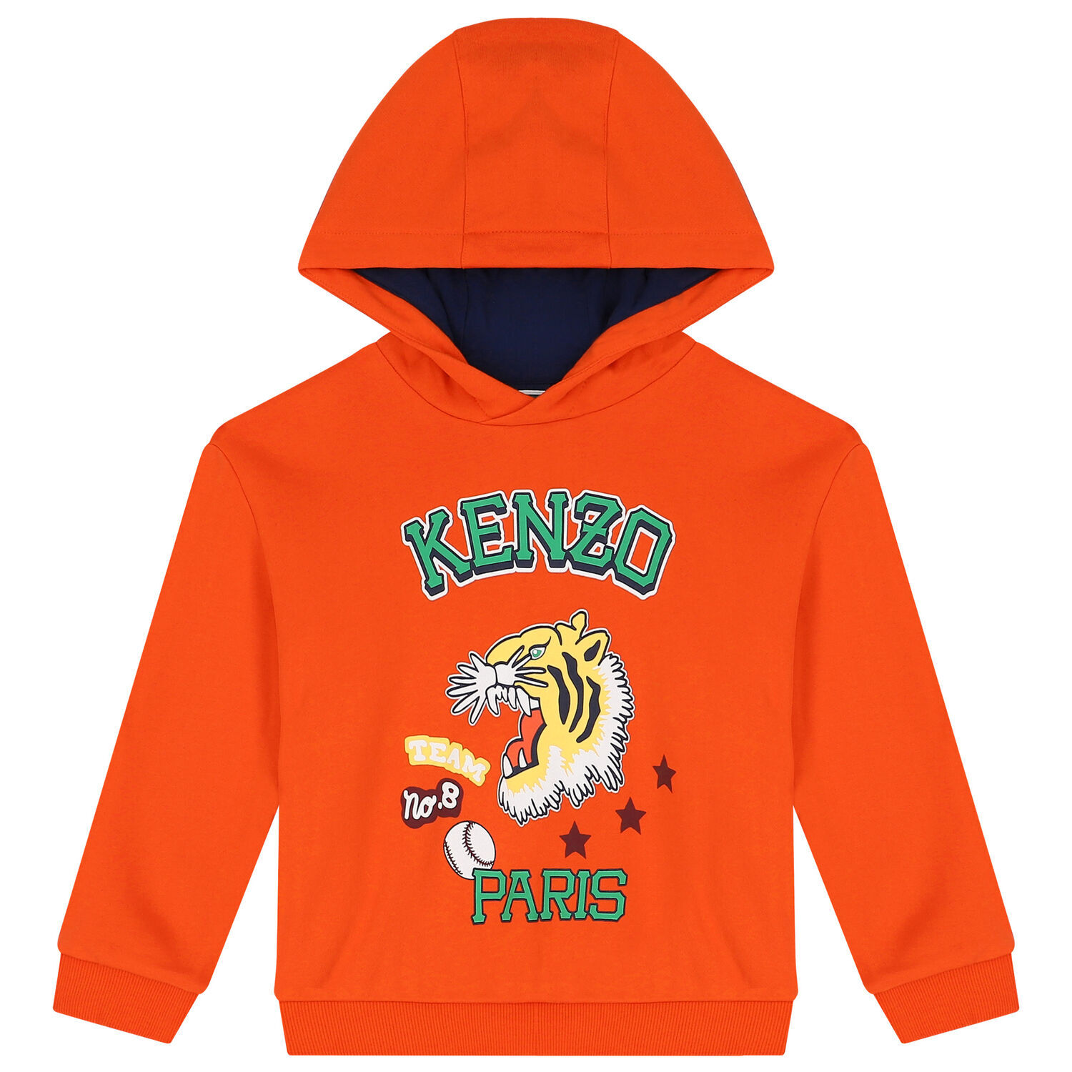 Boys Orange Varsity Tiger Hooded Top, 2, hi-res