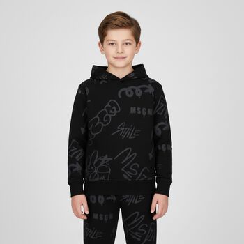 Boys Black Logo Hooded Top
