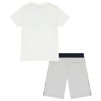 Boys White & Grey Logo Shorts Set