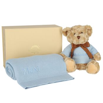 Boys Blue Personalised Teddy Baby Gift Set