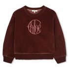Girls Burgundy Logo Velour Sweatshirt, 1, hi-res