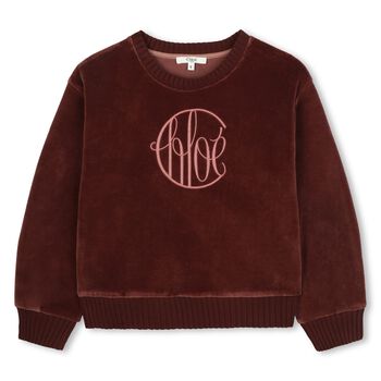 Girls Burgundy Logo Velour Sweatshirt