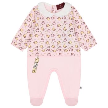Baby Girls Pink Teddy Bear Logo Babygrow