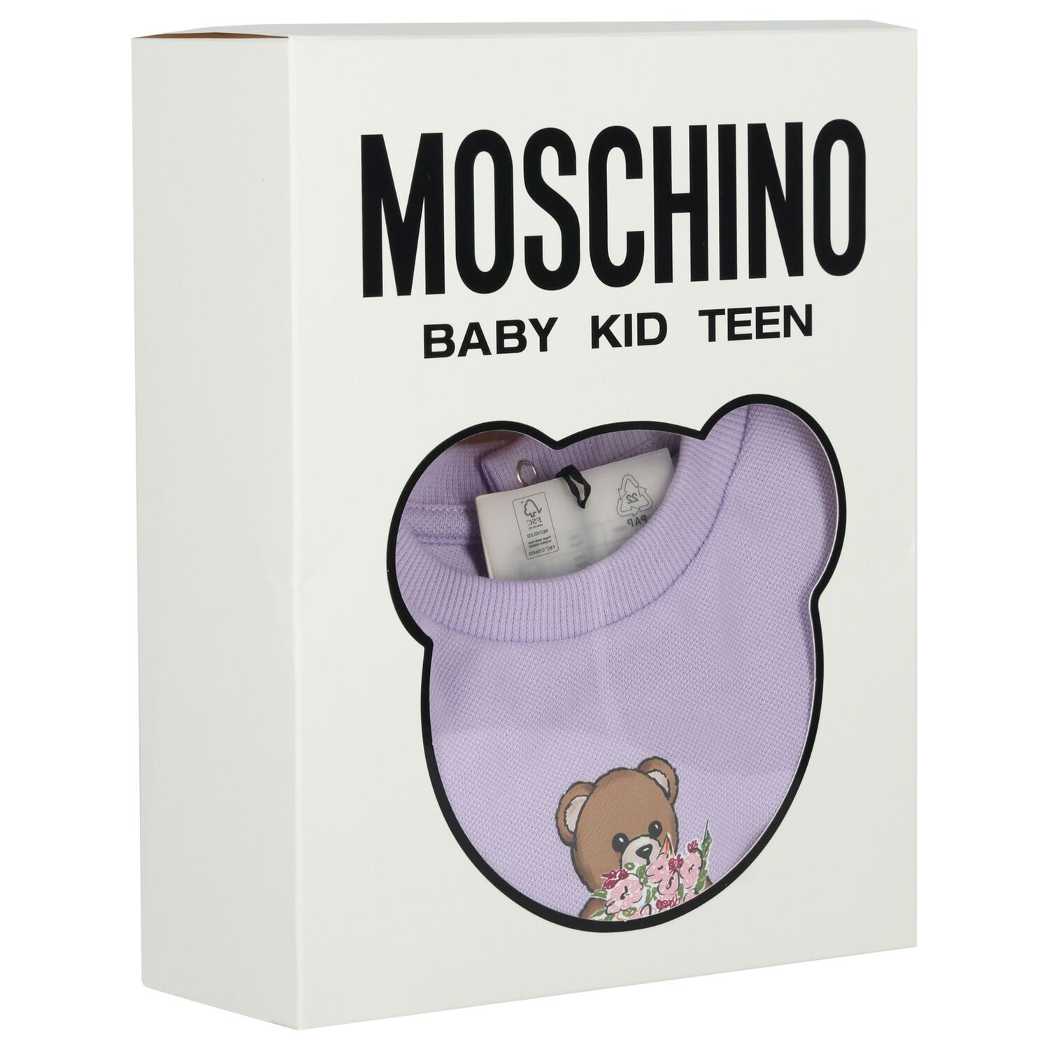 فستان بنات مكشكش بشعار الدب تيدي باللون البنفسجي, 3, hi-res