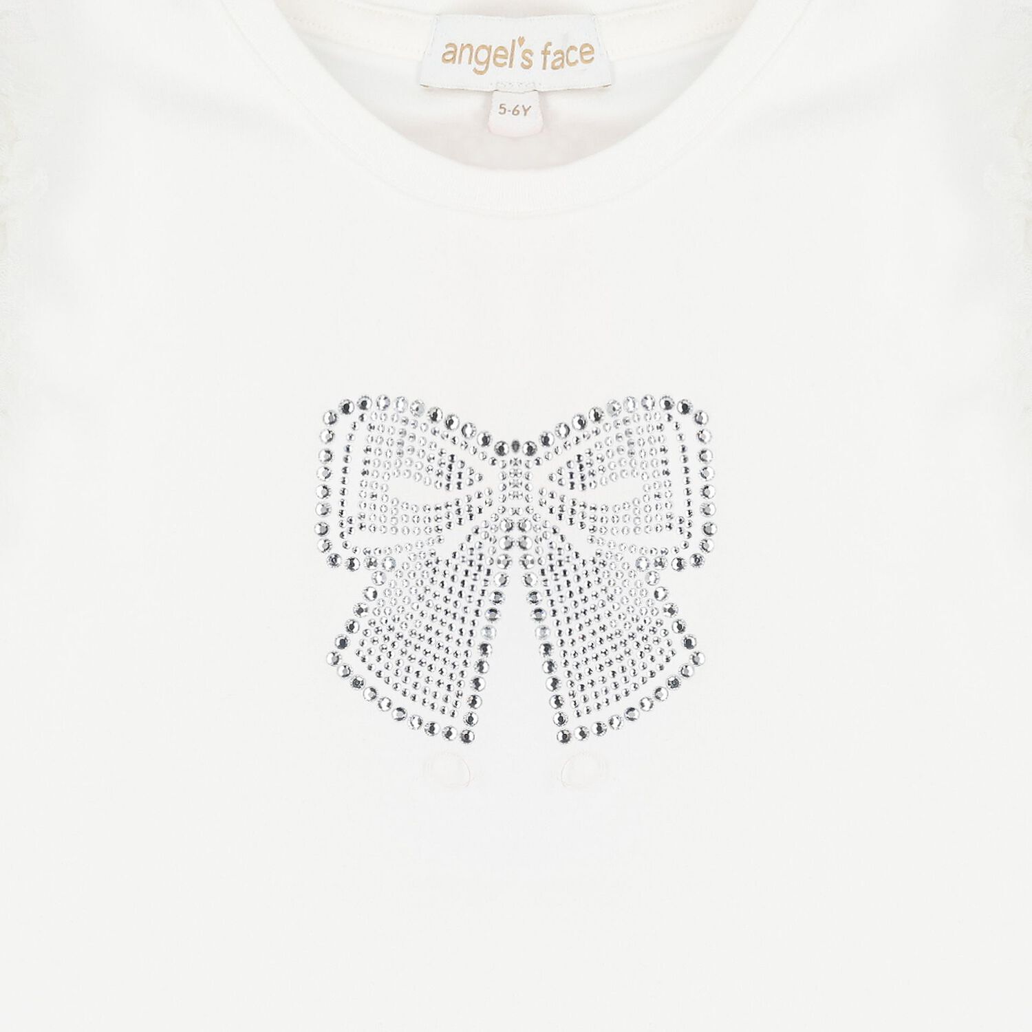Girls White Diamante Bow Top, 2, hi-res