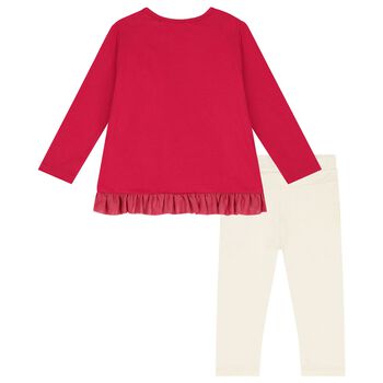 Baby Girls Red & Beige Logo Leggings Set