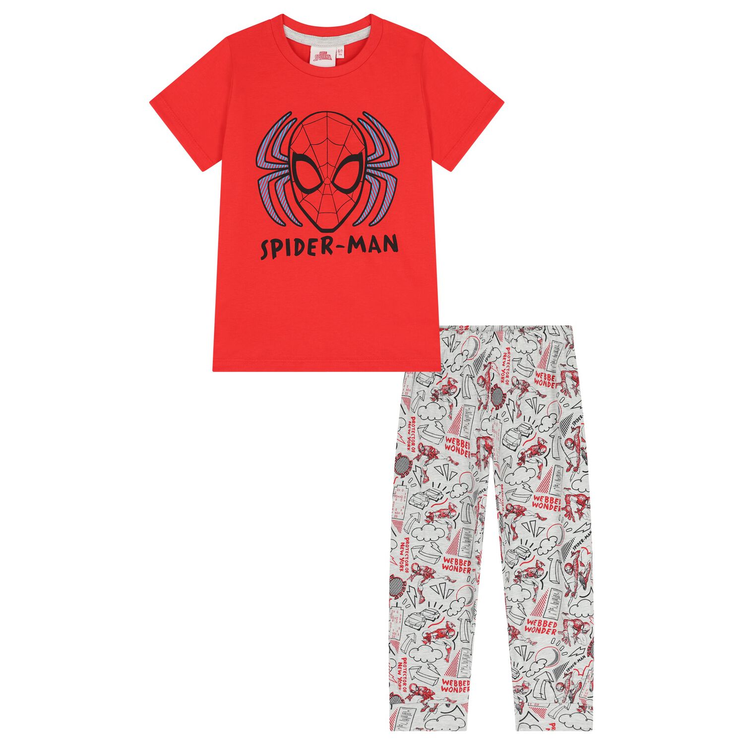 Boys Red & Grey Spiderman Pyjamas, 1, hi-res