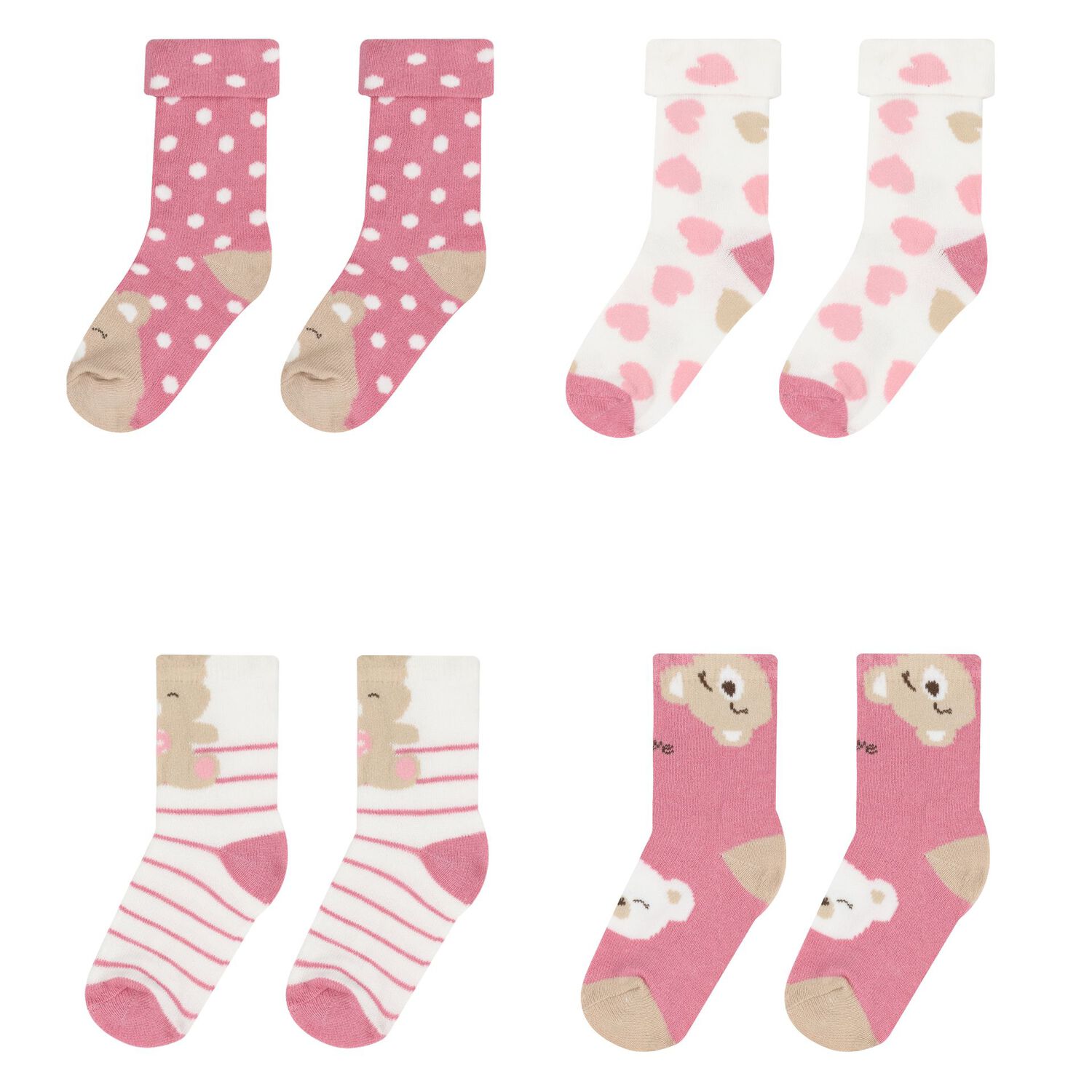 Baby Girls Pink & White Socks (4 Pack), 3, hi-res