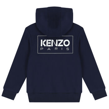 Boys Navy Blue Logo Hooded Zip Up Top