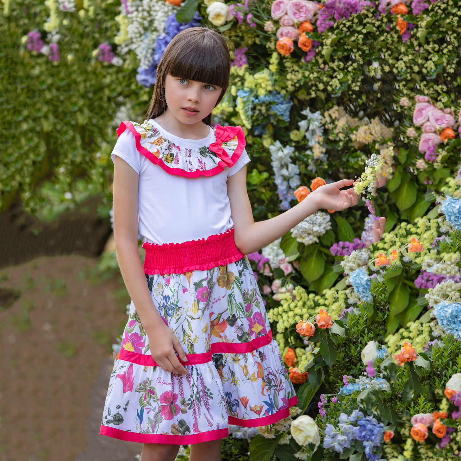 Girls White Floral Skirt, 1, hi-res image number null