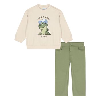 Younger Boys Beige & Green Tracksuit