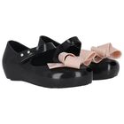 Girls Black & Pink Bow Jelly Shoes, 3, hi-res