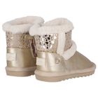 Younger Girls Gold Faux Leather Boots, 3, hi-res