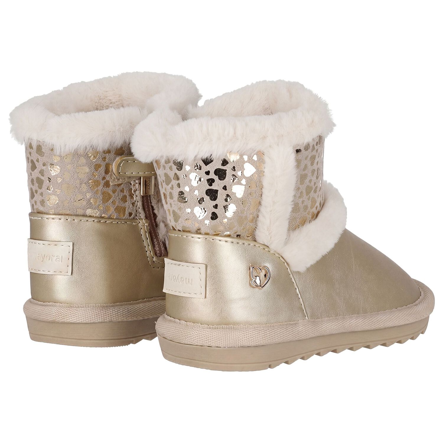 Younger Girls Gold Faux Leather Boots, 3, hi-res