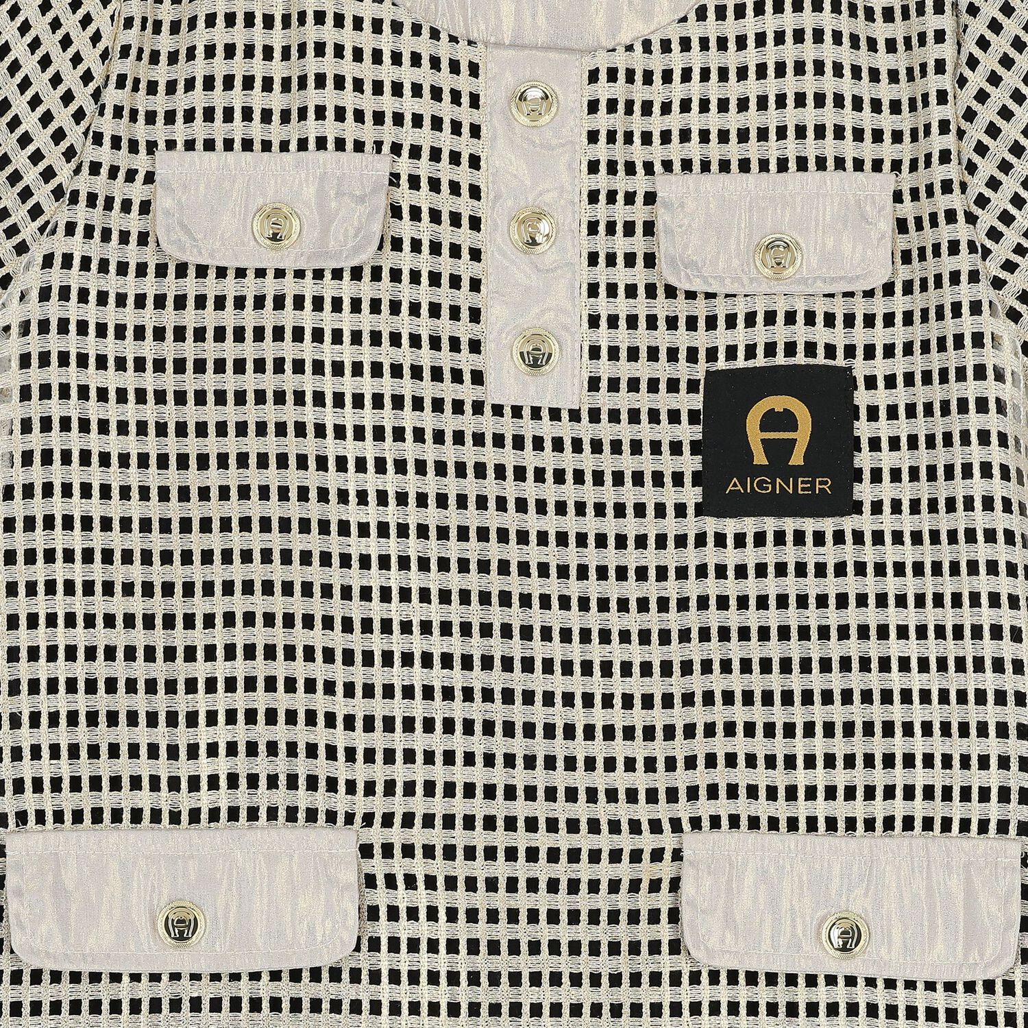 فستان بناتي باللون الأسود و الذهبي بشعار, 2, hi-res