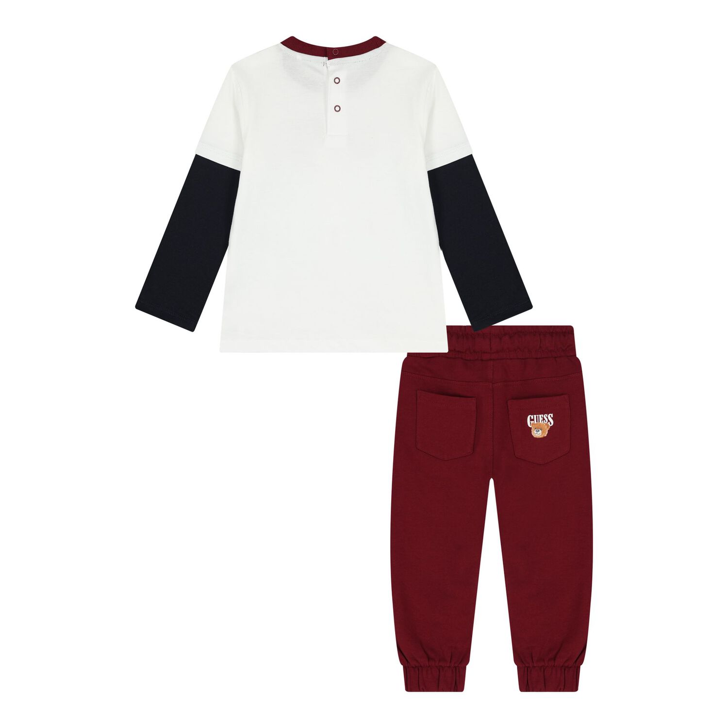 Baby Boys White & Red Teddy Bear Logo Joggers Set, 1, hi-res