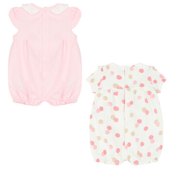 Baby Girls Pink & White Rompers (2 Pack)