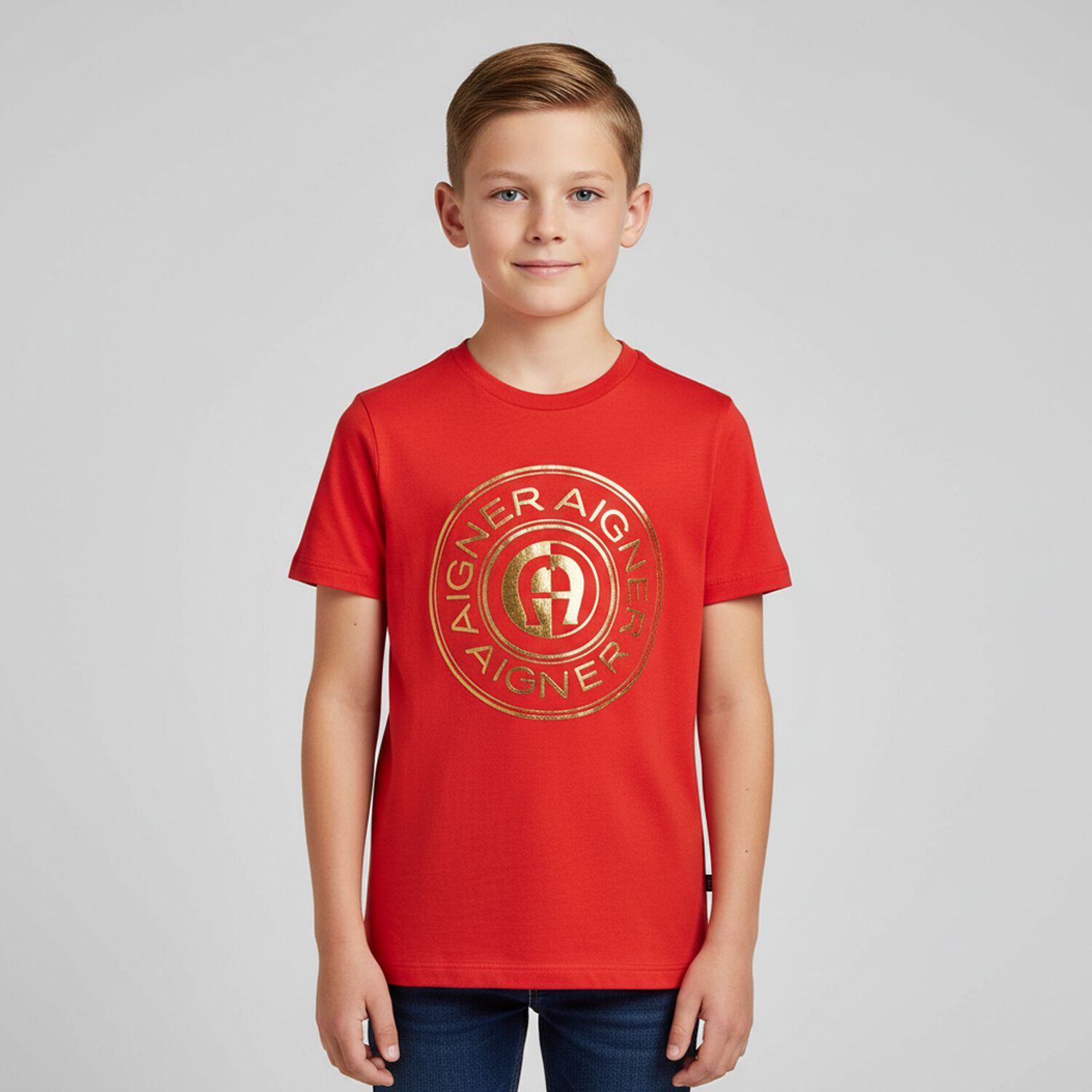 Boys Red & Gold Logo T-Shirt, 2, hi-res image number null