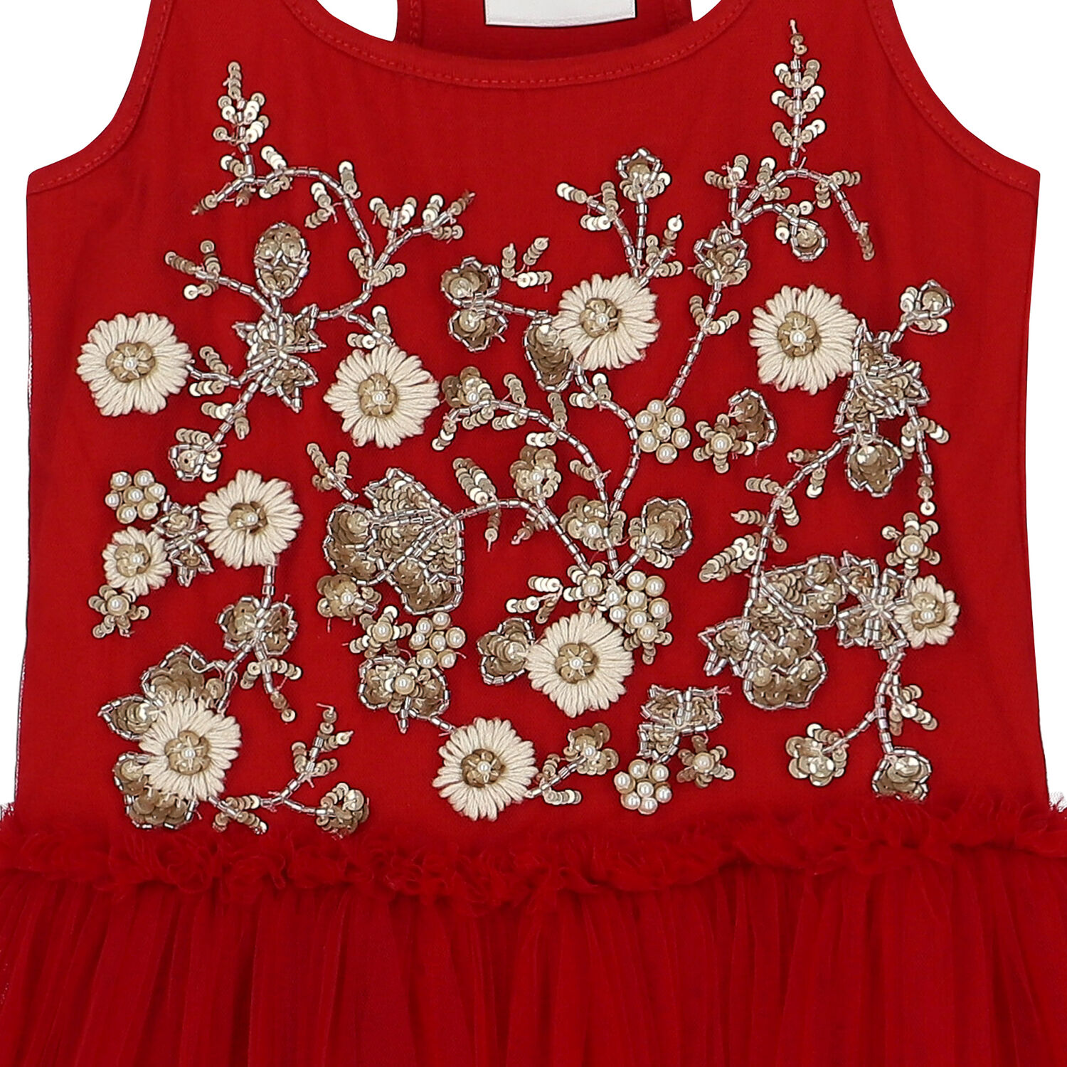 Girls Red Embellished Tulle Dress, 1, hi-res image number null