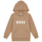 Boys Beige Logo Hooded Top, 2, hi-res