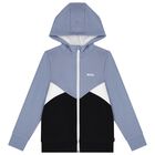 Boys Blue & Black Logo Hooded Zip Up Top, 1, hi-res