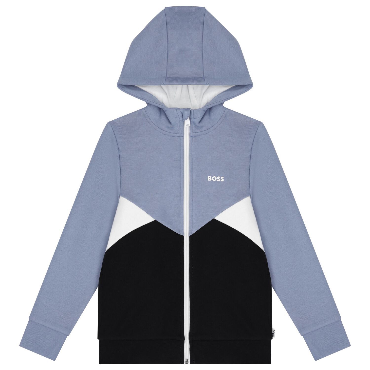 Boys Blue & Black Logo Hooded Zip Up Top, 1, hi-res image number null