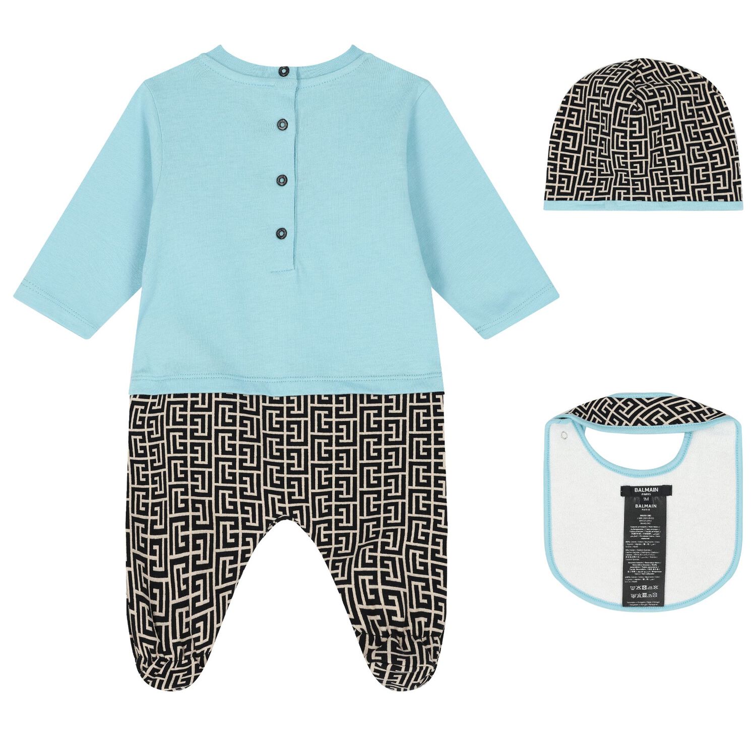 Baby Boys Blue & Monogram Print Babygrow Gift Set, 1, hi-res image number null