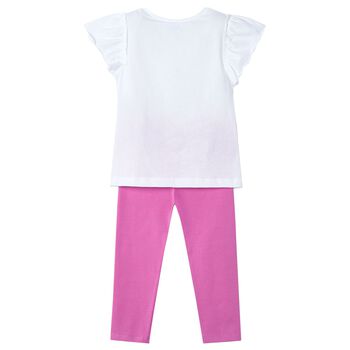 Girls White & Pink Floral Leggings Set