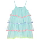 Girls Blue Embellished Tiered Tulle Dress, 1, hi-res
