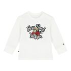 Younger Boys White Logo Long Sleeve Top, 2, hi-res