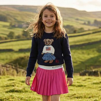 سويت شيرت بنات محبوك بطبعه الدب باللون الكحلى 