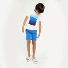 Boys Blue Cotton Logo Shorts, 1, hi-res
