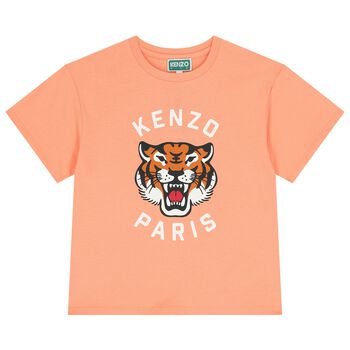 Girls Orange Tiger Logo T-Shirt