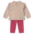 Younger Girls Beige & Pink Teddy Bear Knitted Tracksuit, 2, hi-res