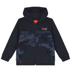 Boys Navy Camouflaged Zip Up Top, 1, hi-res