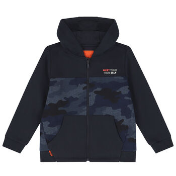 Boys Navy Camouflaged Zip Up Top